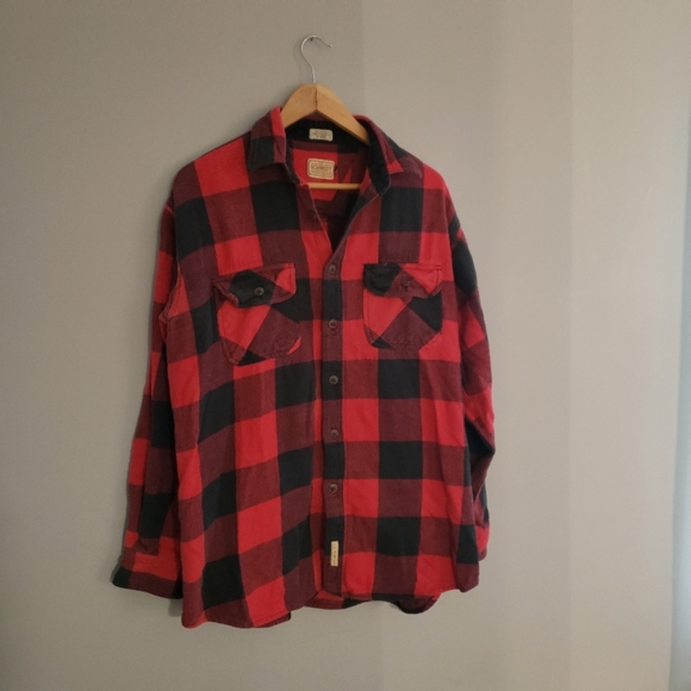 CE Schmidt Workwear Mens Red Black Buffalo Plaid Flannel Shirt Cotton Large‎